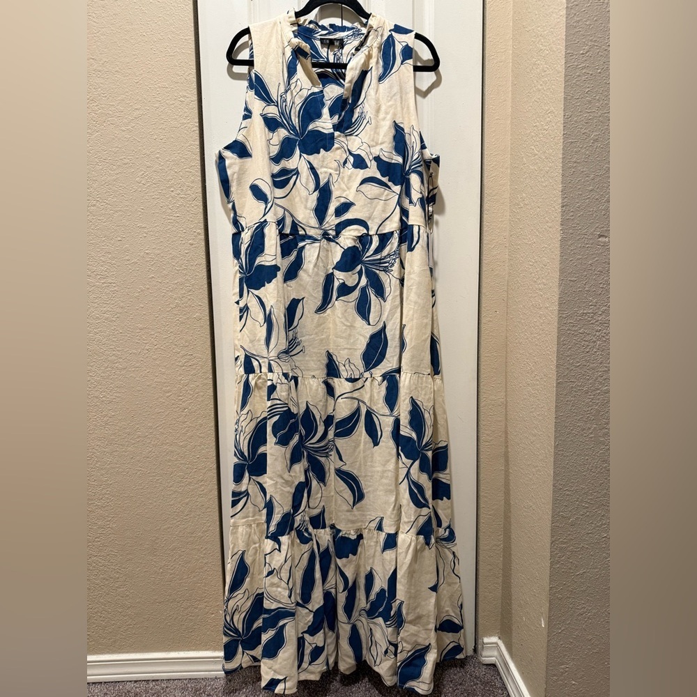 NWT 1.State Nordstrom Linen Blend Tiered Maxi Dress Floral Print (156$) , XL
